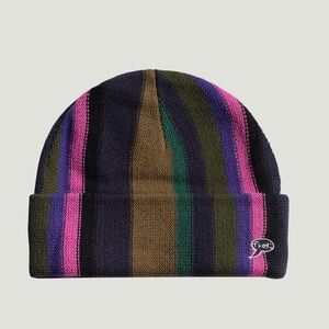 Striped Knit Beanie - Black, Pink, Brown, Green, Purple
